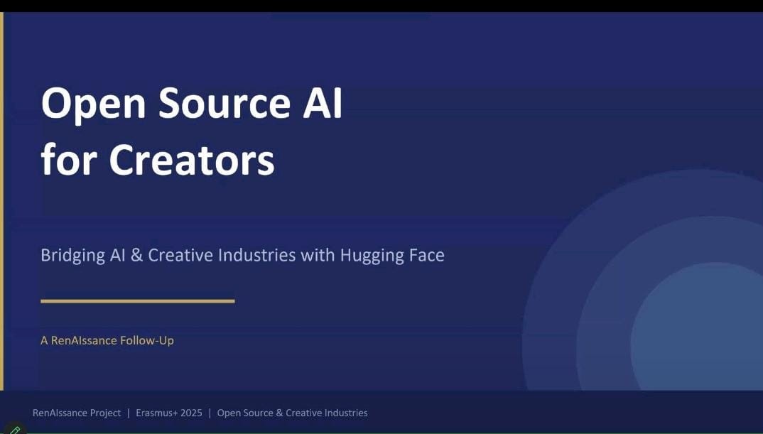Slide: Open Source AI for Creators, bridging AI and creative industries with Hugging Face